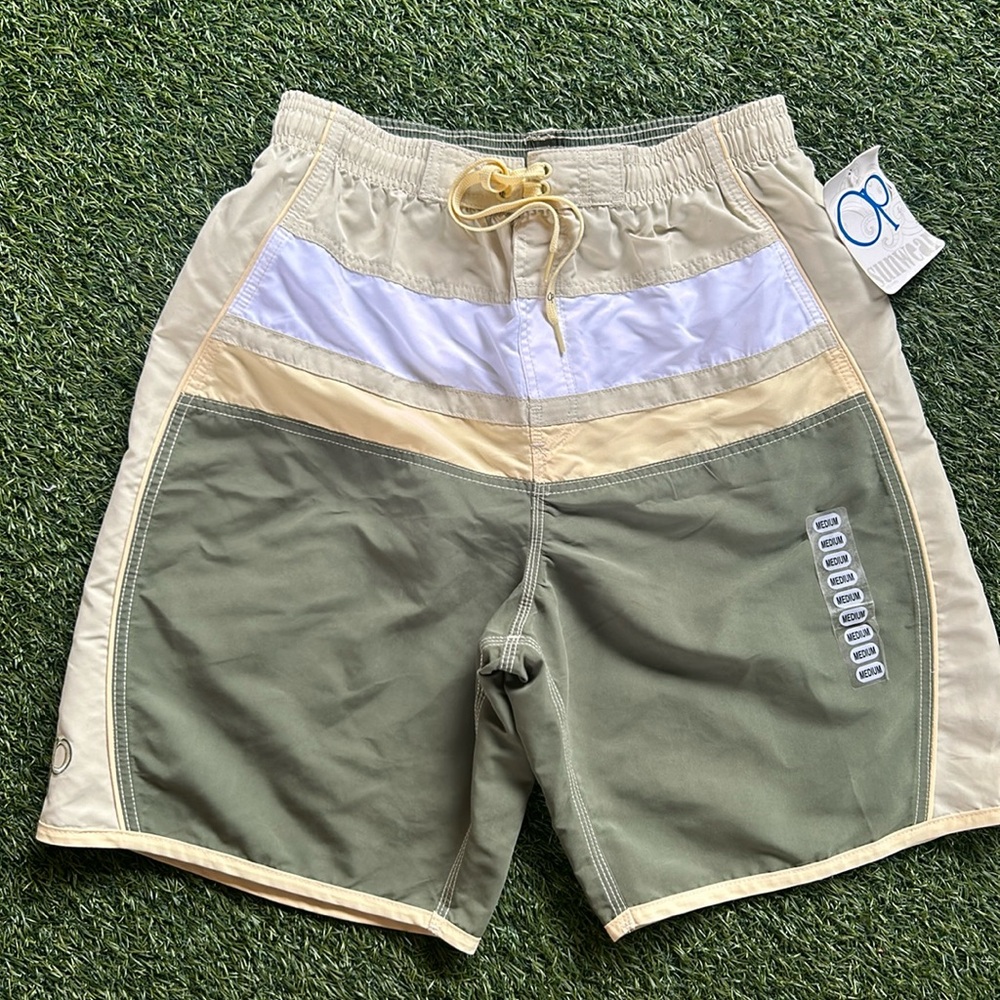 Vintage 90s NWT Ocean Pacific OP Swim Shorts Trunks Green Yellow